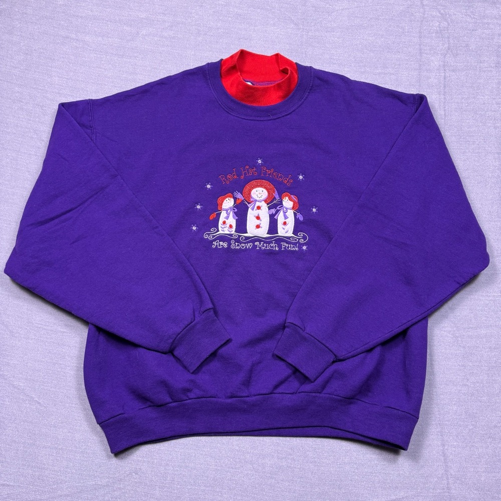 Decorated Originals Womens Purple Christmas‎ Red Hat Society Snowman Sweatshirt